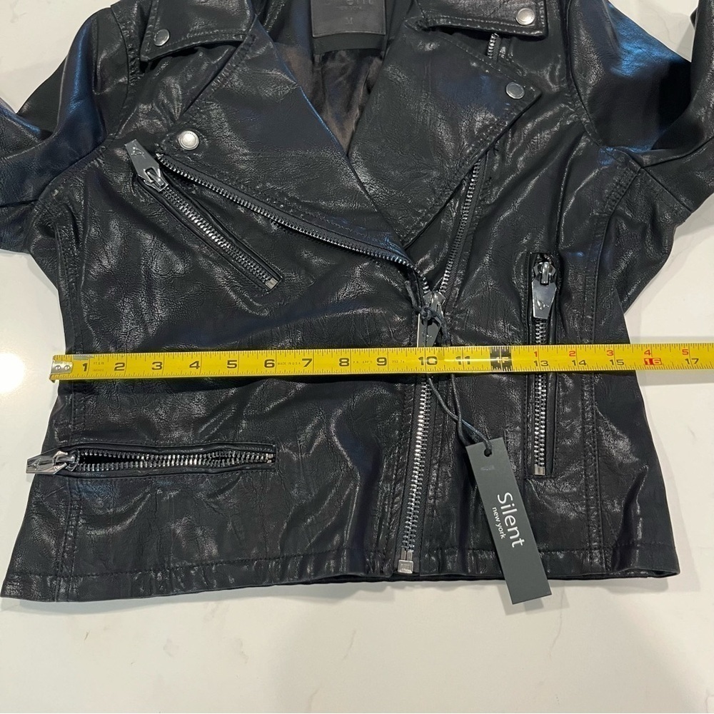 Silent New York Black Faux Leather Moto Jacket Medium - Picture 11 of 12